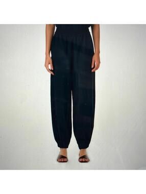 Tibi Black Elastic Cuff Wide-Leg Pants